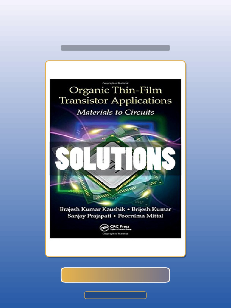 Organic Thin Film Transistor Applications Materials To Circuits 1st ...