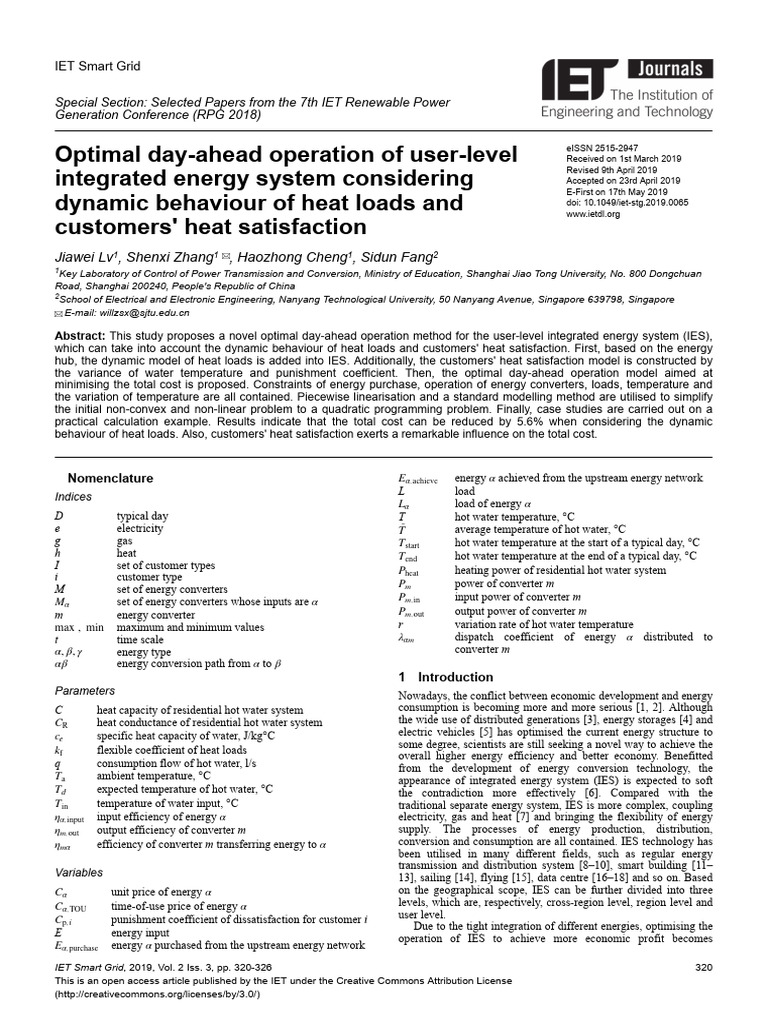 Optimal Day-Ahead Energy System Operation | PDF | Water Heating | Heat