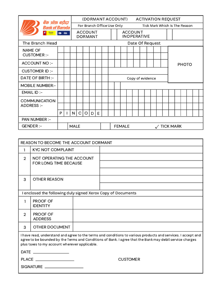 Dormant Account Activation Request Form | PDF