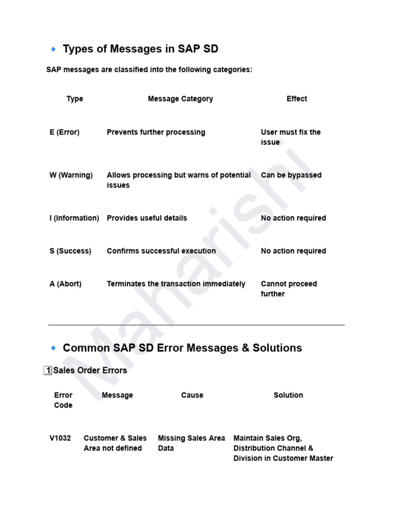 SAP SD Error Messages & Solutions Guide | PDF | Computing | Information ...