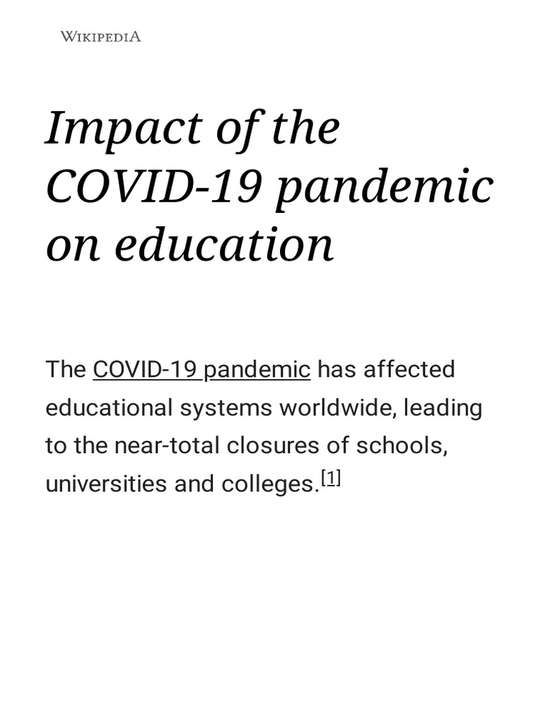 Impact of The COVID-19 Pandemic On Education - Wikipedia | PDF ...