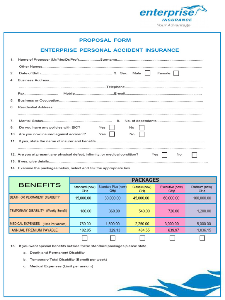 Enterprise Personal Accident Insurance Form | PDF