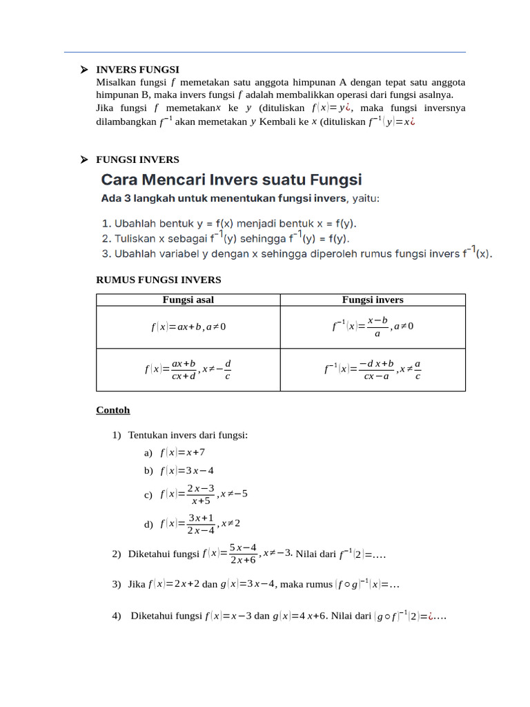Invers Fungsi: Rumus dan Contoh | PDF