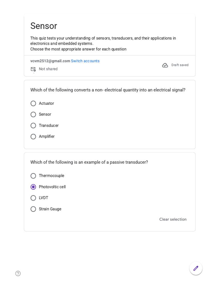 Sensors and Transducers Quiz | PDF