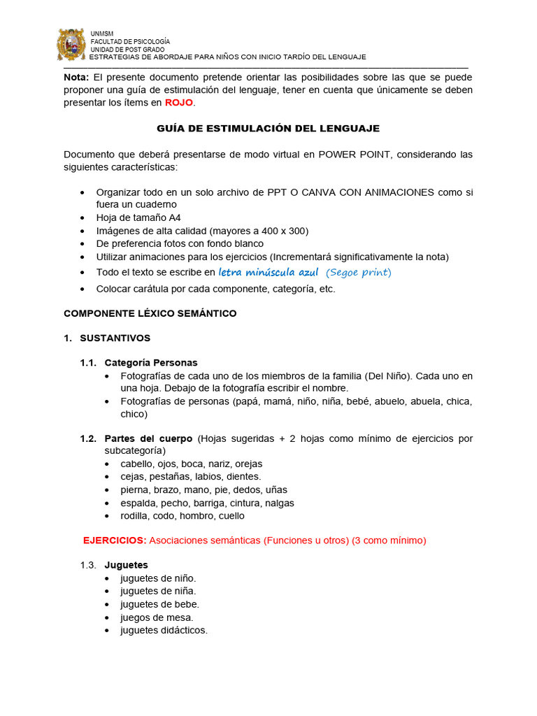 Guía de Estimulación del Lenguaje Infantil | PDF | Sustantivo | Pronombre
