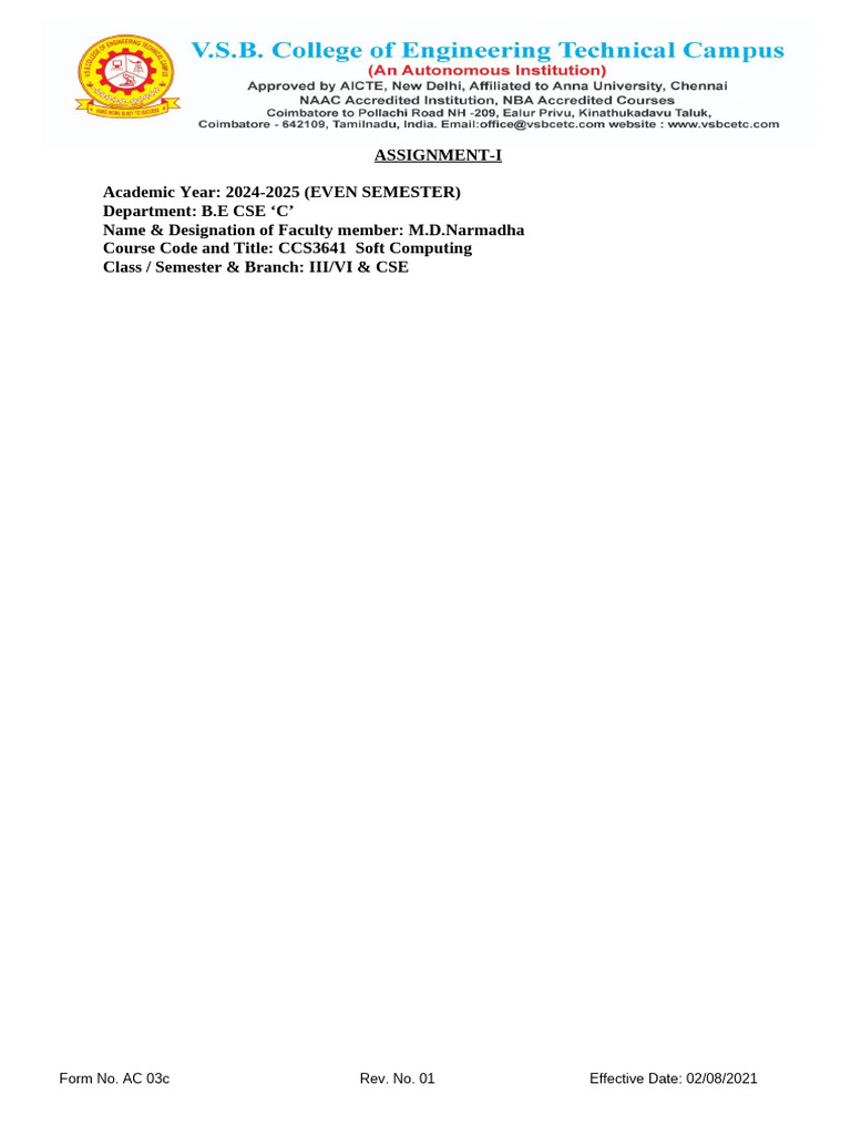 Soft Computing Assignment Overview | PDF | Fuzzy Logic | Genetic Algorithm