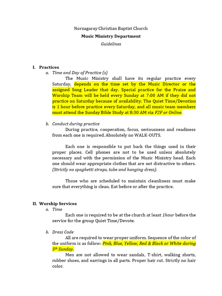 Music Ministry Guidelines for Members | PDF | God In Christianity ...