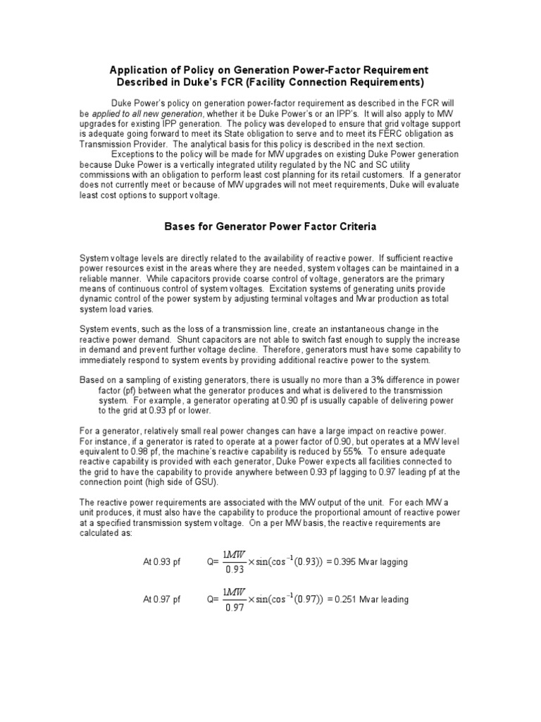 Generator Reactive Power Support PDF Ac Power Electric Power