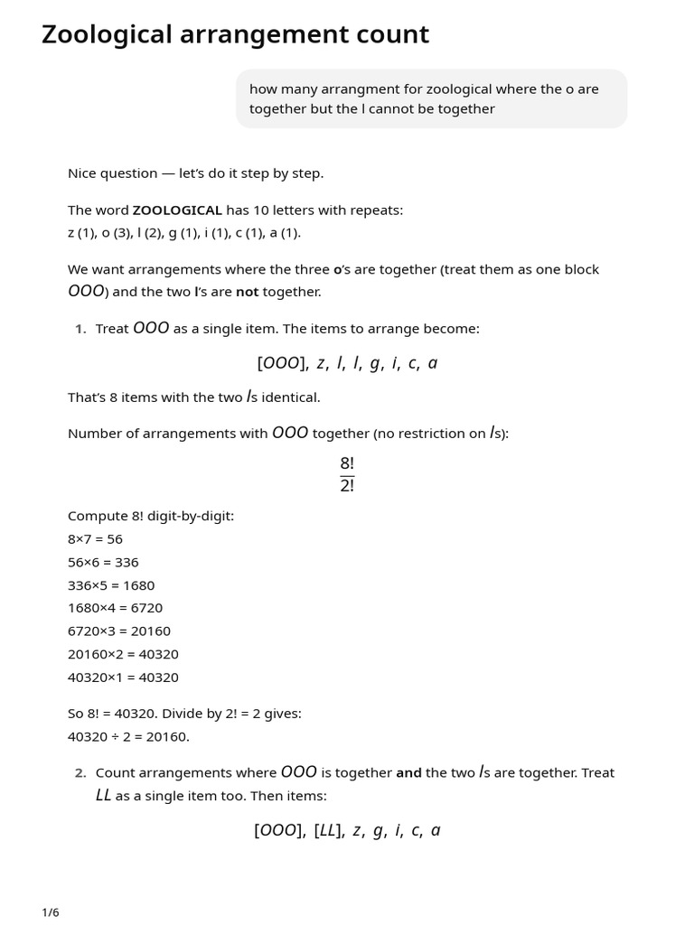 Zoological Arrangements with Constraints | PDF | Mathematics | Arithmetic