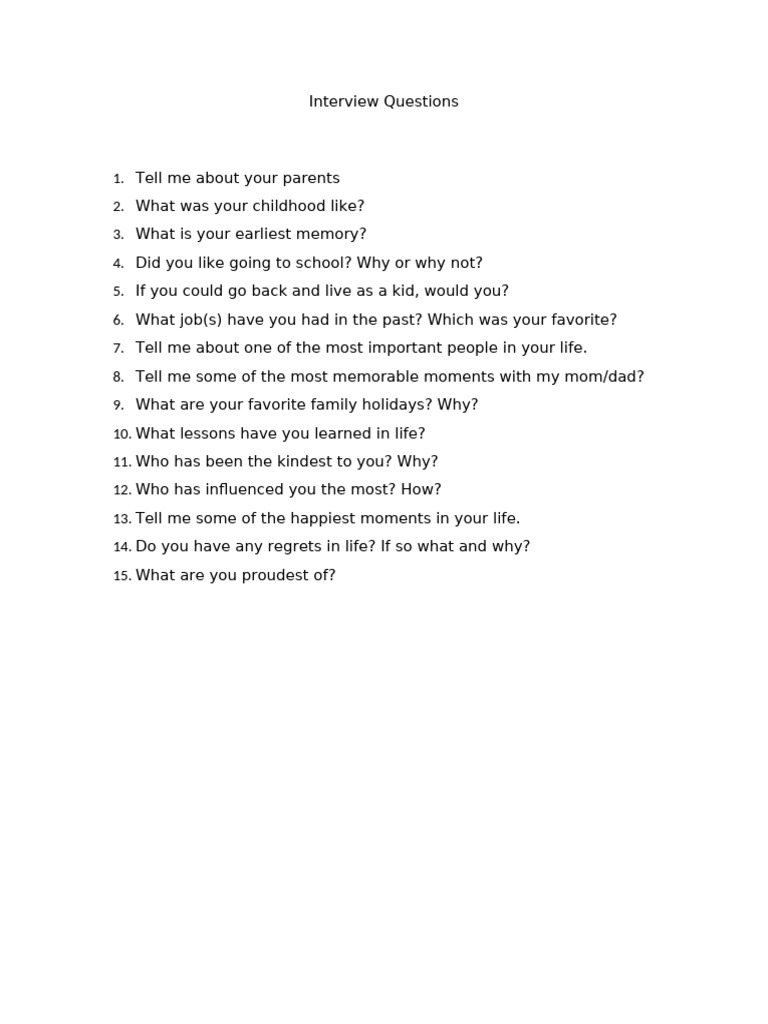 Personal Reflection Interview Questions | PDF