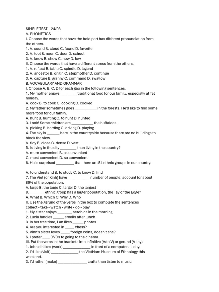Phonetics and Vocabulary Test Guide | PDF | Linguistics