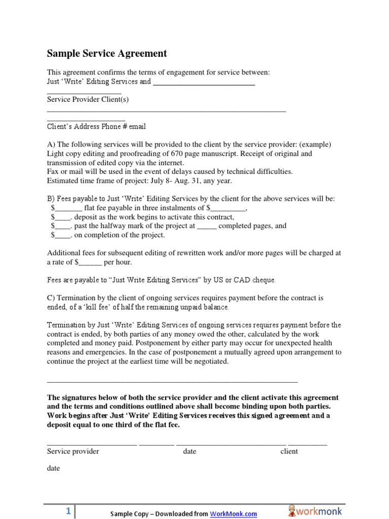 Sample Service Agreement Template  PDF