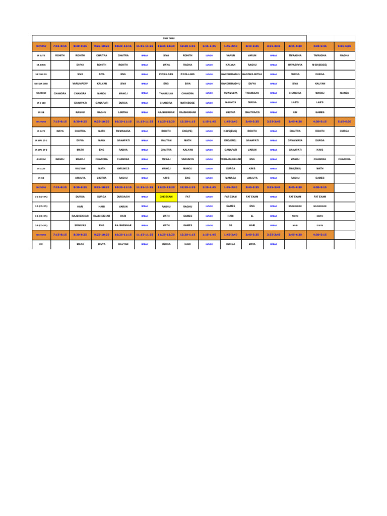 Daily Class Schedule Timetable | PDF