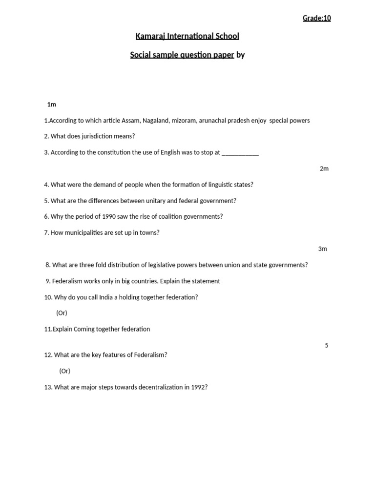 Grade 10 Social Studies Question Paper | PDF
