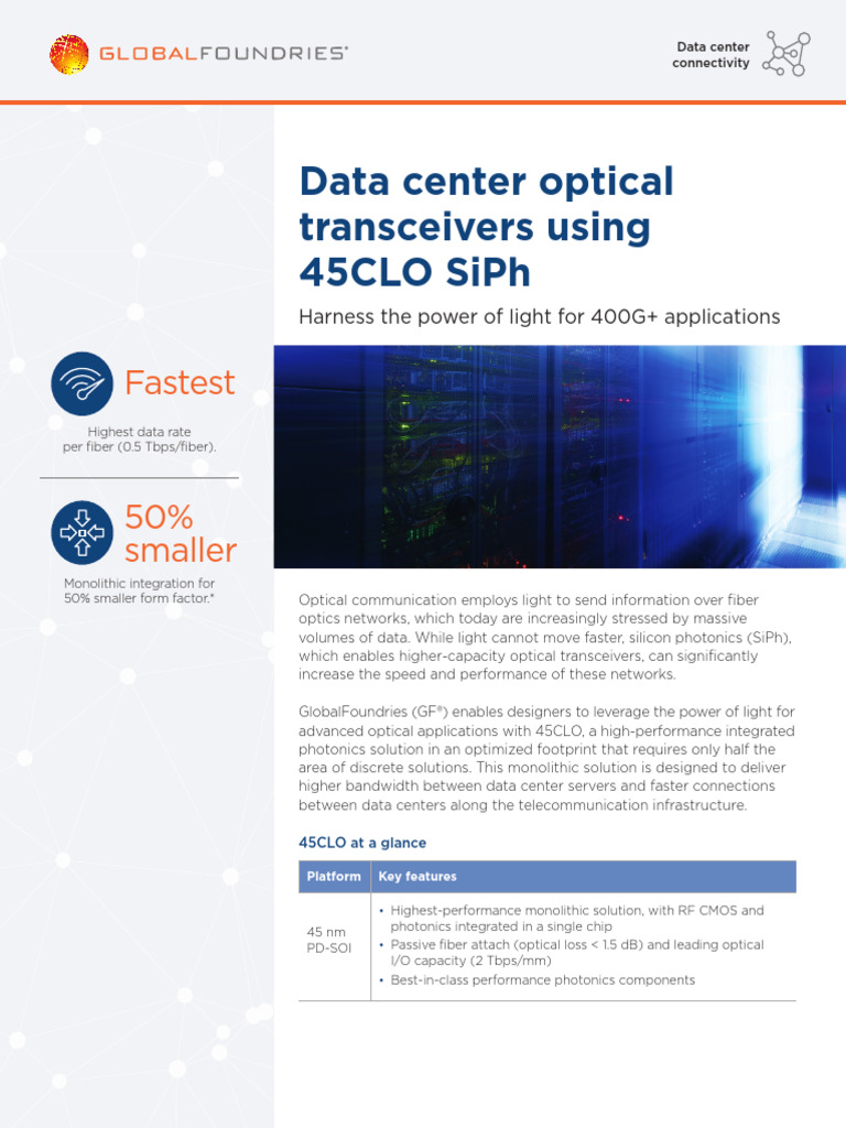 45CLO SiPh Transceivers for 400G+ Data | PDF | Photonics | Optical Fiber