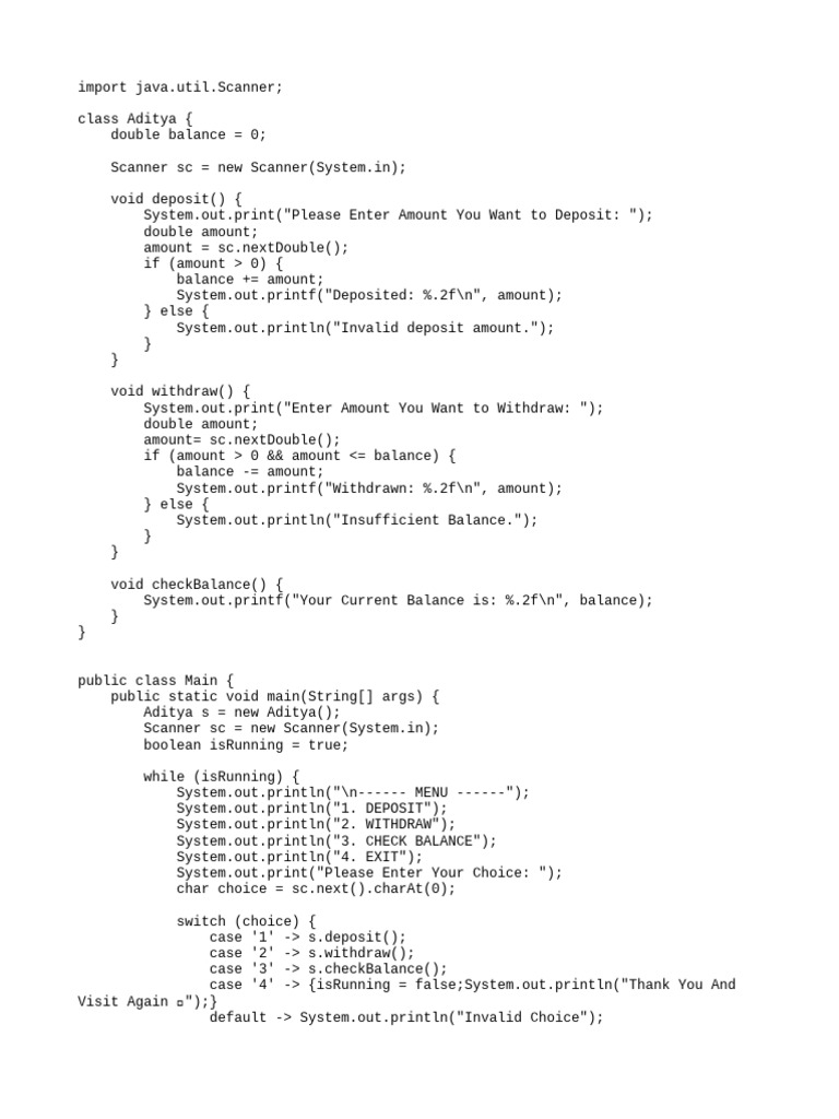 Java Banking System Example Code | PDF