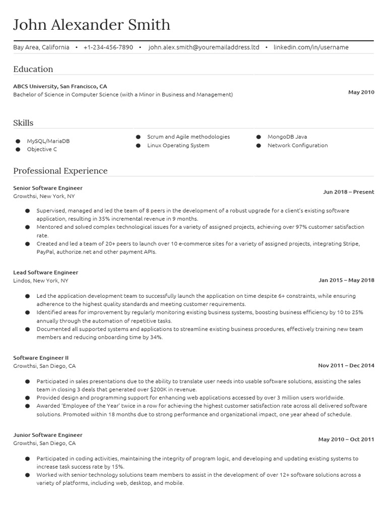 Senior Software Engineer Resume | PDF | Software | Software Development