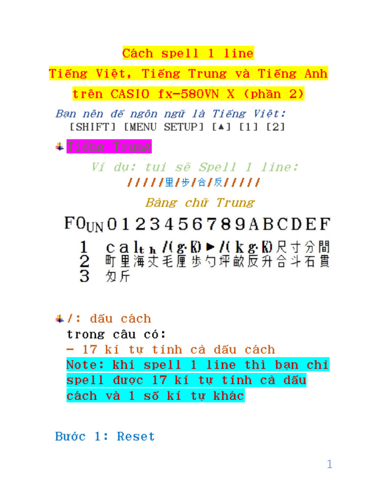 Cách spell 1 line Tiếng Việt, Tiếng Trung và Tiếng Anh (phần 2) | PDF