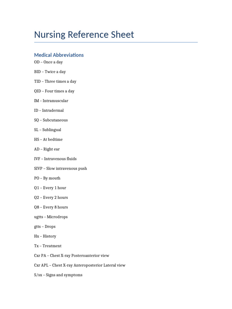 Nursing Reference Guide: Abbreviations & Care | PDF | Surgical Suture ...