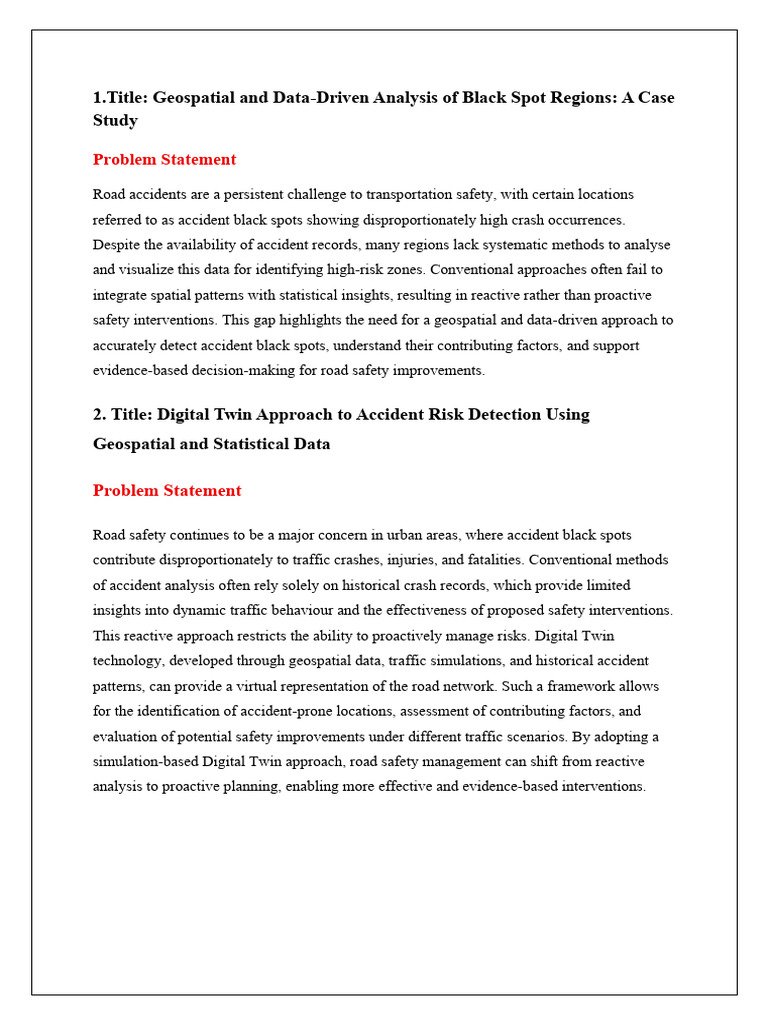 Batch 2 Abstract and Problem Statement | PDF | Traffic Collision | Road ...