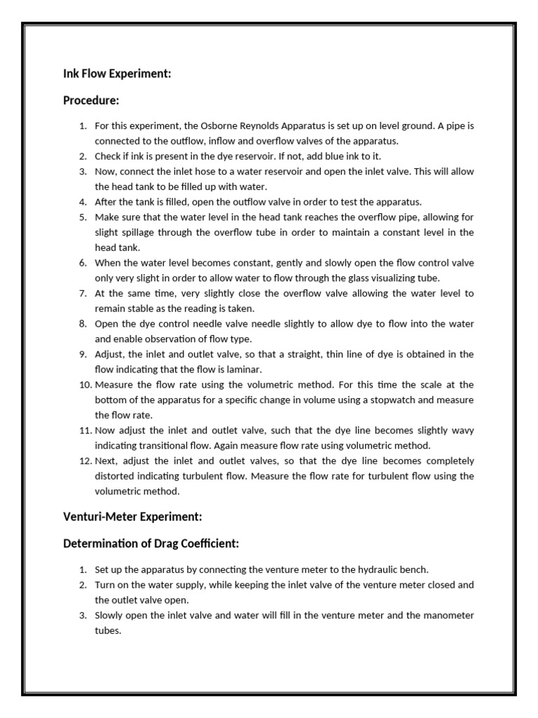 Venturi Meter and Ink Flow Procedures | PDF | Flow Measurement ...
