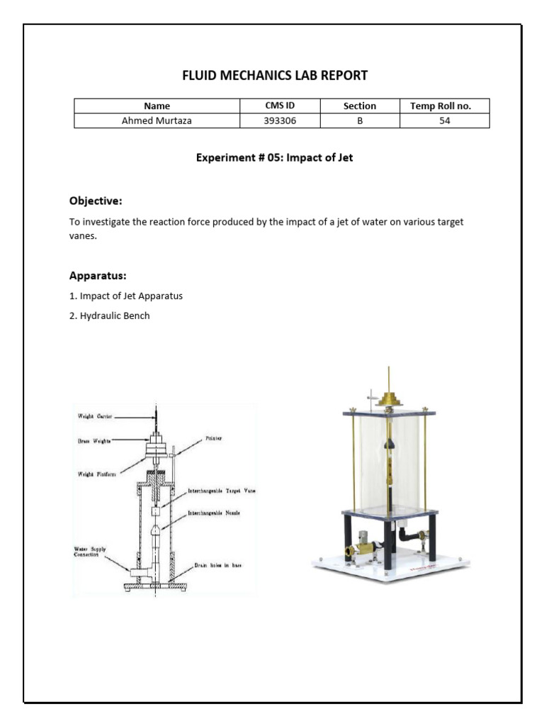 Water Jet Impact on Target Vanes Experiment | PDF | Force | Nozzle