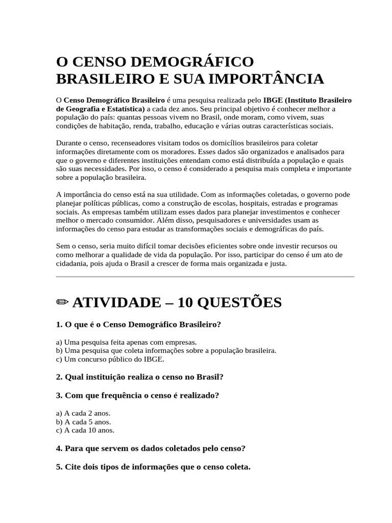 o Censo Demográfico Brasileiro e Sua Importância | PDF