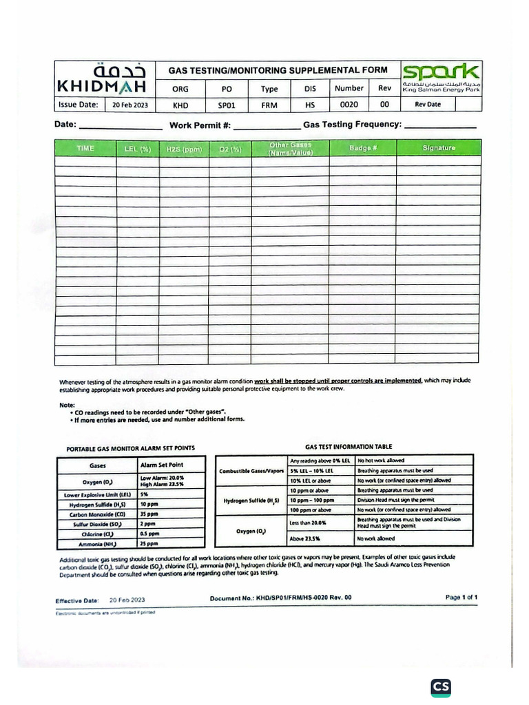 Gas Test Record Spark | PDF