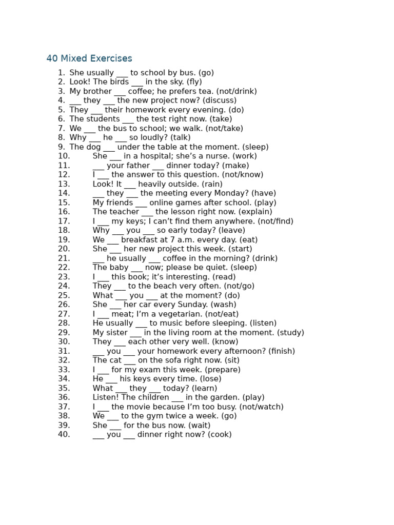 40 Mixed English Exercises | PDF