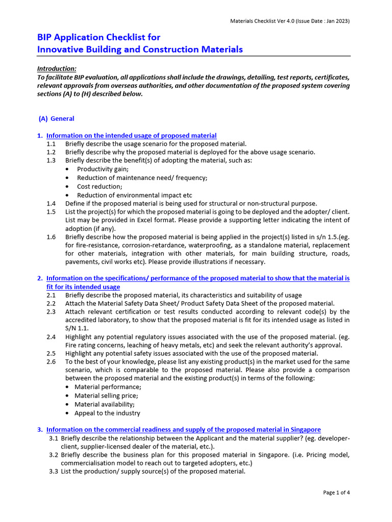 BIP Materials Checklist for Construction | PDF | Sanitary Sewer