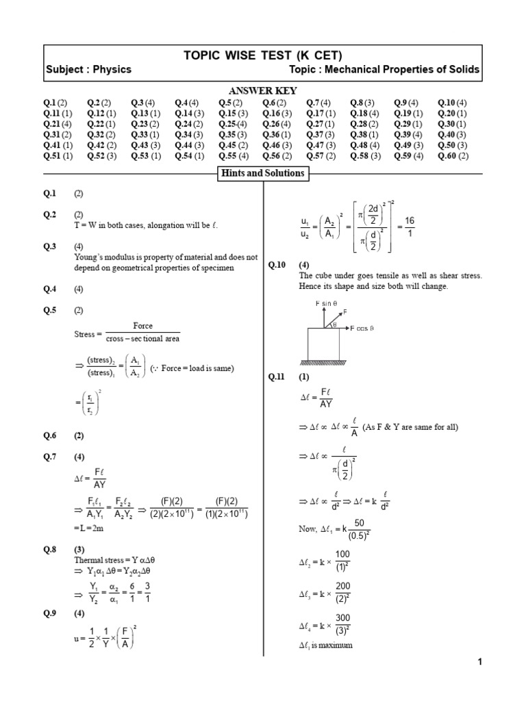 Mechanical Properties of Solids Test | PDF | Young's Modulus | Stress ...