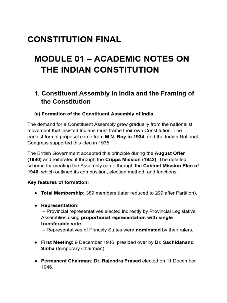 Indian Constitution: Formation and Features | PDF | Government | Justice