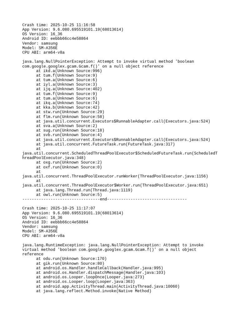 Crash 20251025 | PDF | Java (Programming Language) | Android (Operating ...