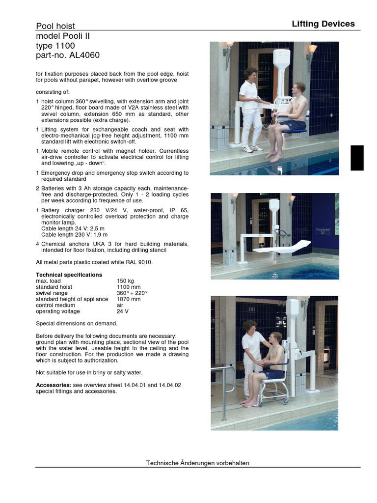 Pooli Hydrotherapy Pool Hoist Info | PDF | Electric Power | Electrical ...