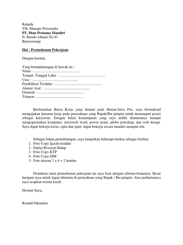 Surat Lamaran Kerja