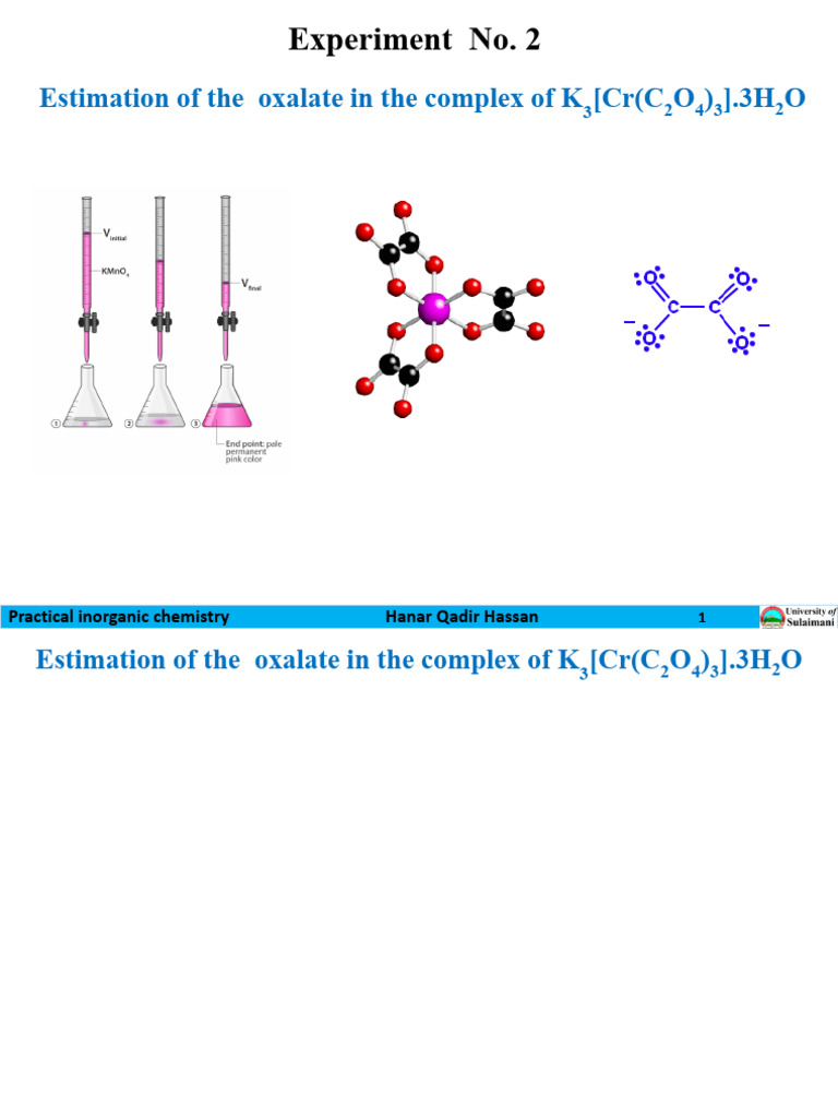 Week 3 Exp. 2 Estimation of The Oxalate in The Complex of K3 (CR (C2O4 ...