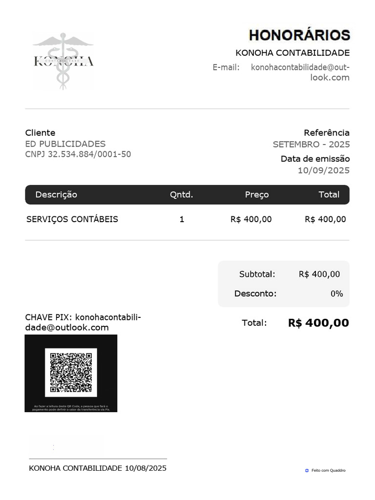 Honorário Contábil Ed Publicidades 09 2025 | PDF