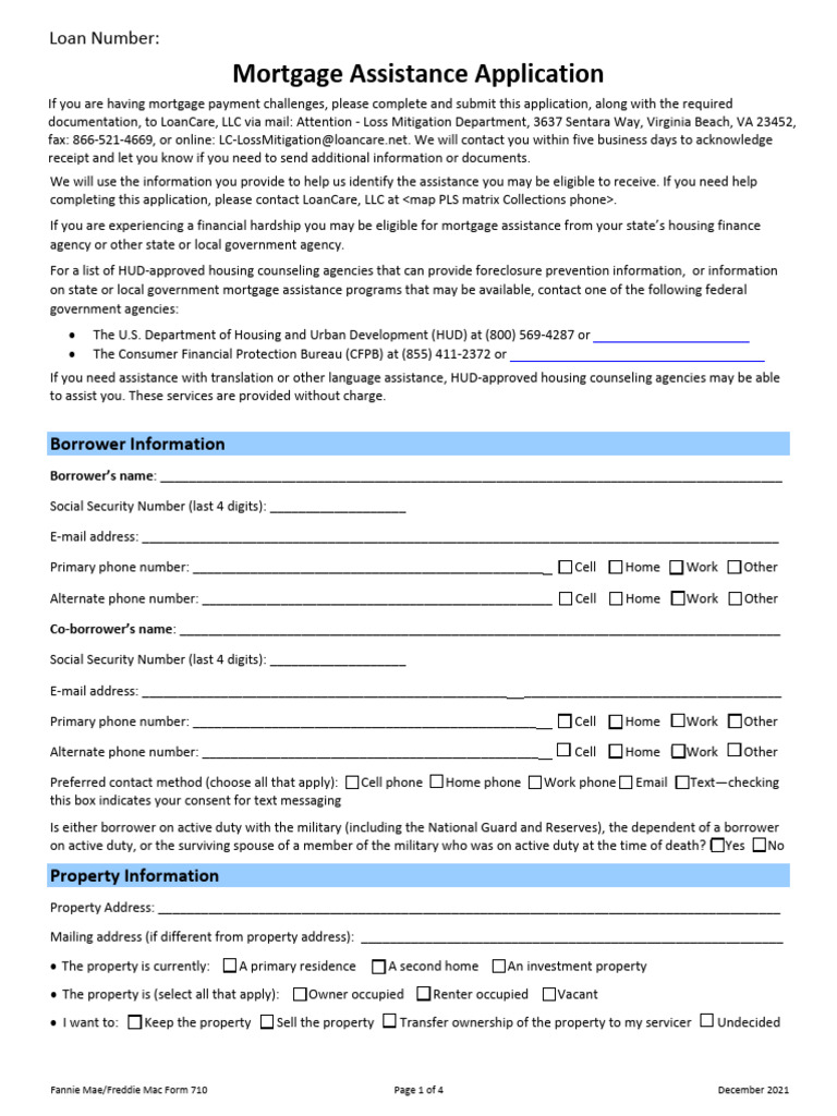 Mortgage Assistance Application Form | PDF | Mortgages | Money