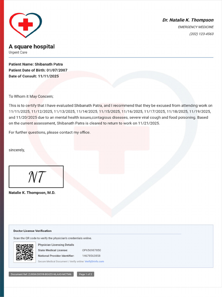 Doctor Note With Signature | PDF