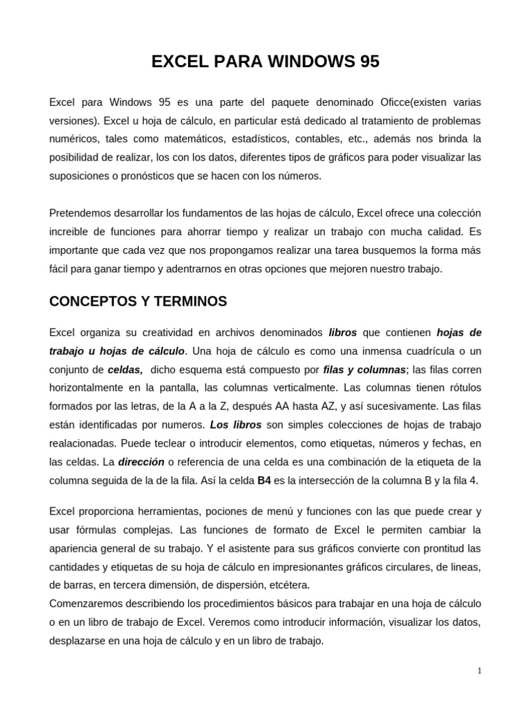Guía de Excel para Windows 95 | PDF | Hoja de cálculo | Microsoft Excel