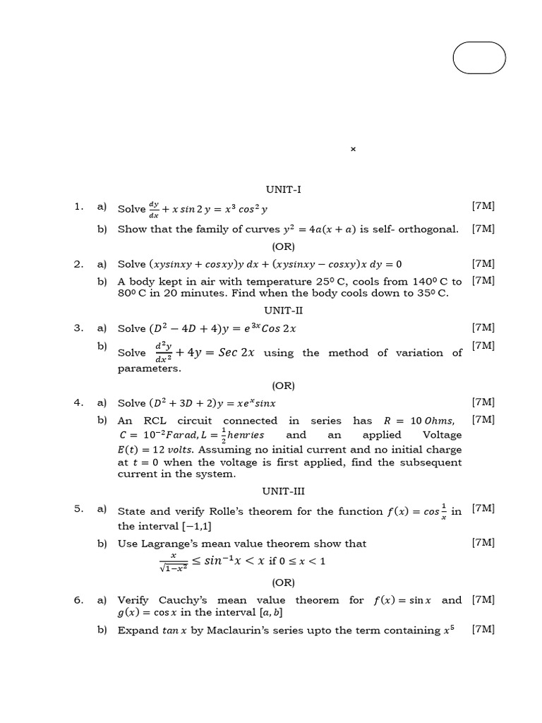 B.Tech Mathematics I Exam Questions | PDF | Mathematical Analysis ...