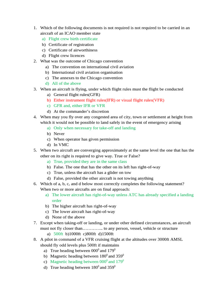 ICAO Aviation Regulations Quiz | PDF | Instrument Flight Rules | Visual ...