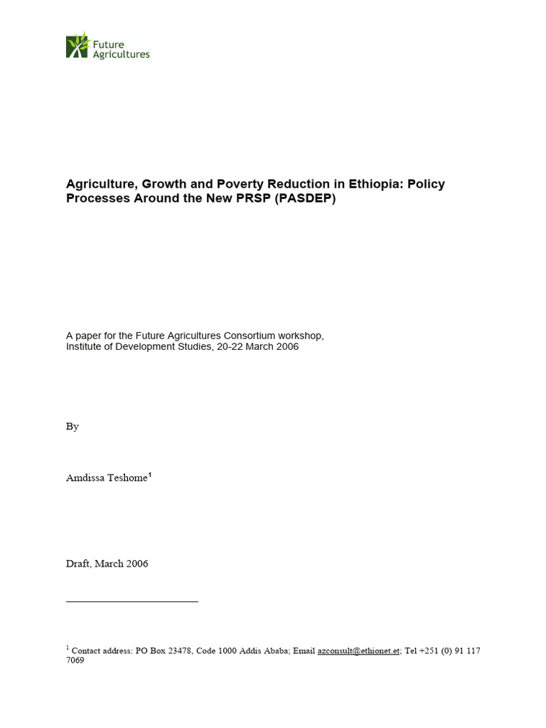 Agriculture Growth and Poverty Reduction in Ethiopia Policy | PDF ...