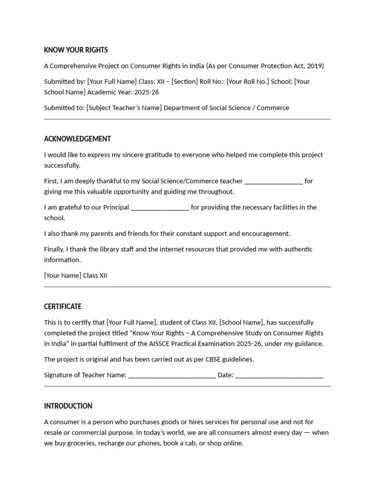 Consumer Rights Project | PDF | Consumer Protection