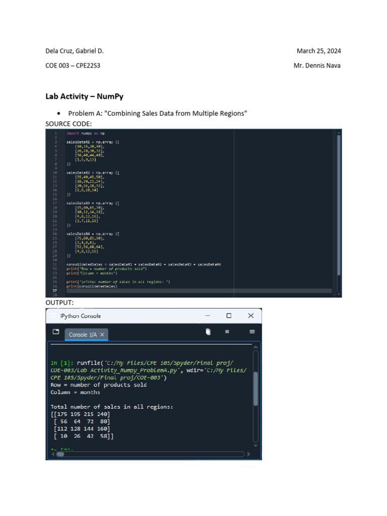 Lab Activity - NumPy (Dela Cruz, Gabriel D.) | PDF