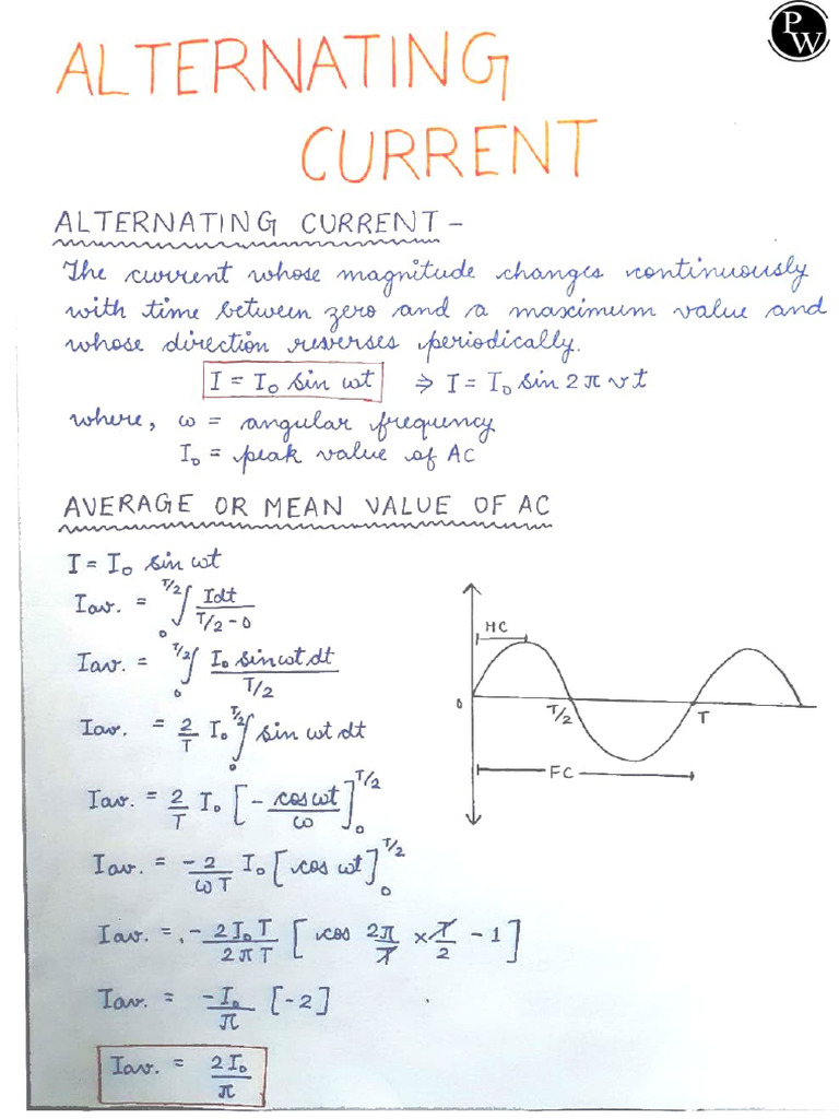 Alternating Current Handwritten Notes Pdf Electromagnetism