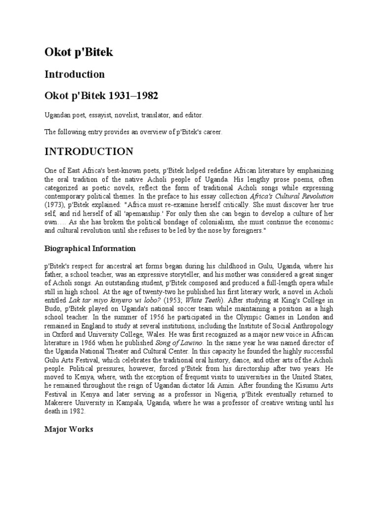 Okot P'bitek | PDF | Poetry