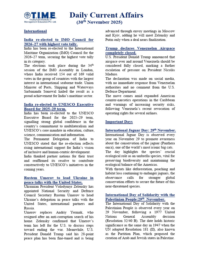 Daily Current Affairs Summary - Nov 30, 2025 | PDF | Languages Of India ...
