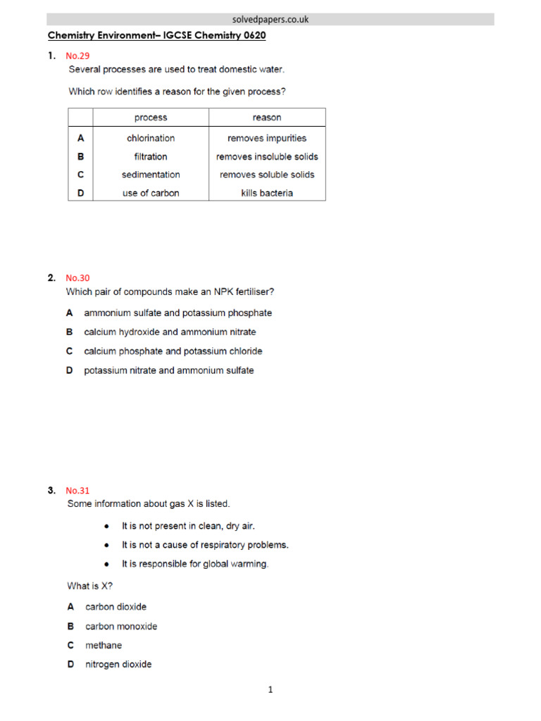 IG3C2T Chemistry of Environment IGCSE Chem 0620 | PDF