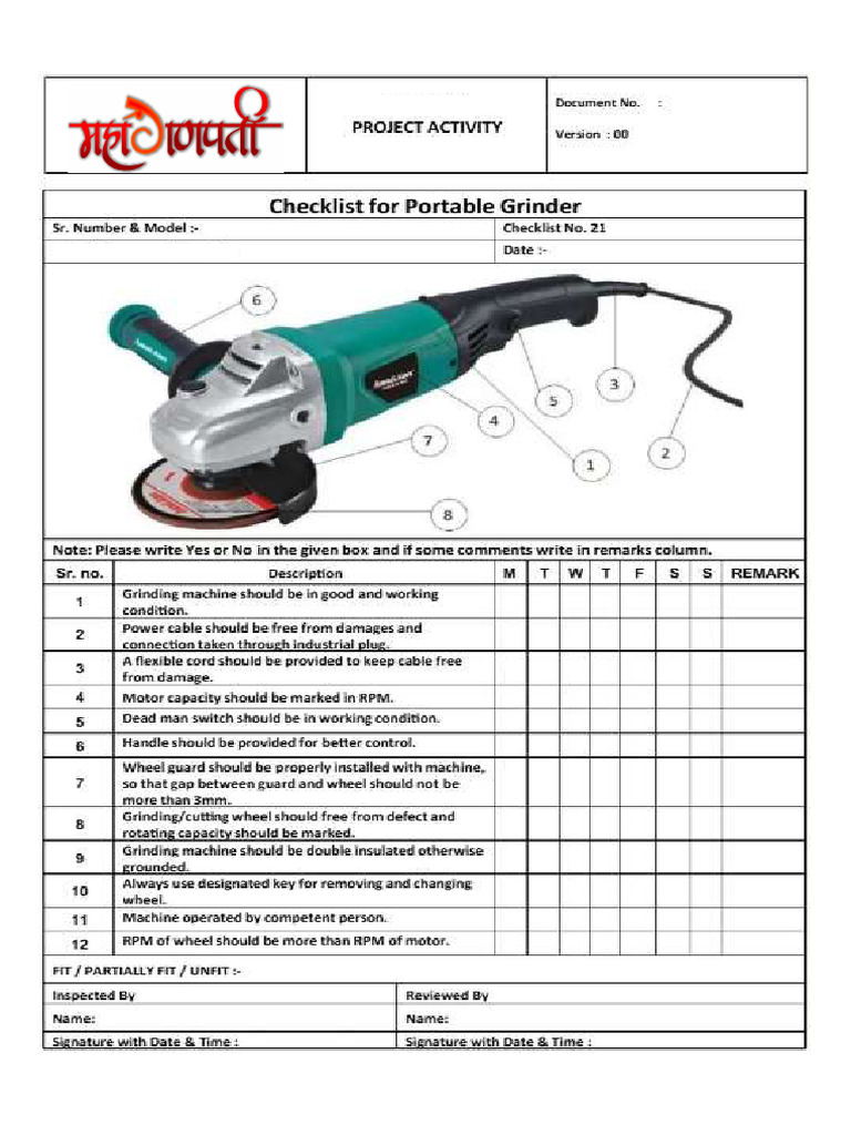 Grinder Checklist | PDF